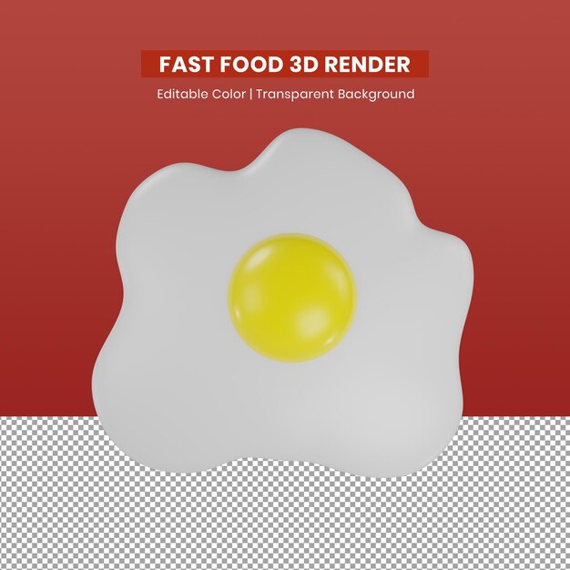 Renderizado de icono 3d para comida rápida de huevo soleado hacia arriba