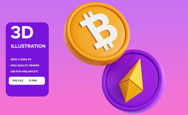 Renderizado del icono 3D de la moneda de criptomoneda