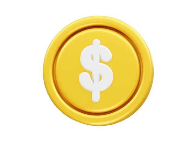 Renderizado de la ilustración en 3D del icono de la moneda de un dólar