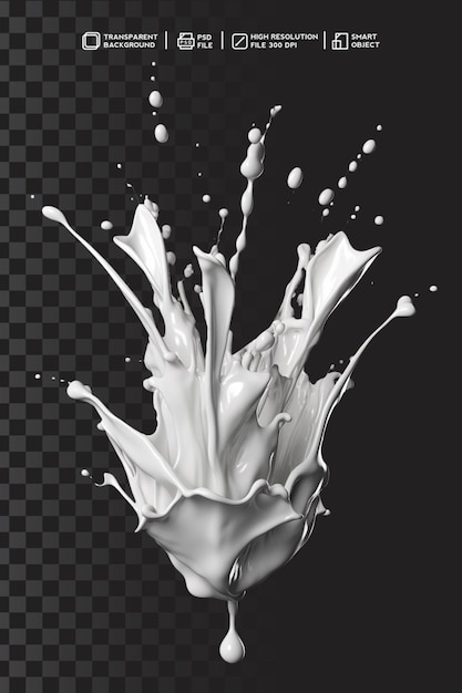 PSD renderizado de leche 3d de agua salpicada blanca en fondo transparente