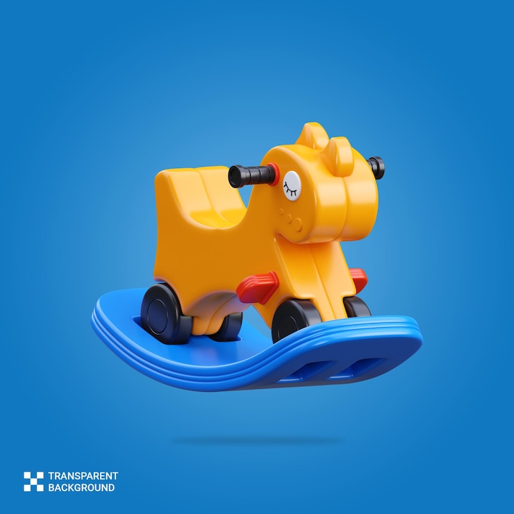 PSD renderizado en psd 3d de un caballo de balanceo con un fondo azul
