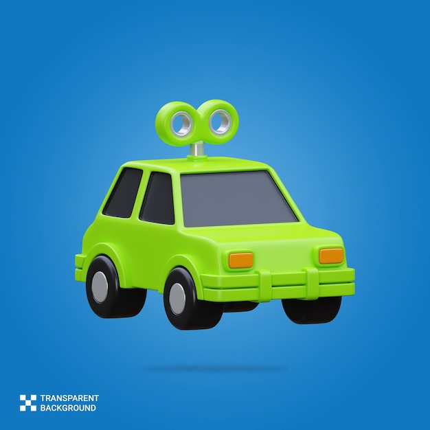 Renderizado en PSD 3D de un juguete de coche sobre un fondo azul