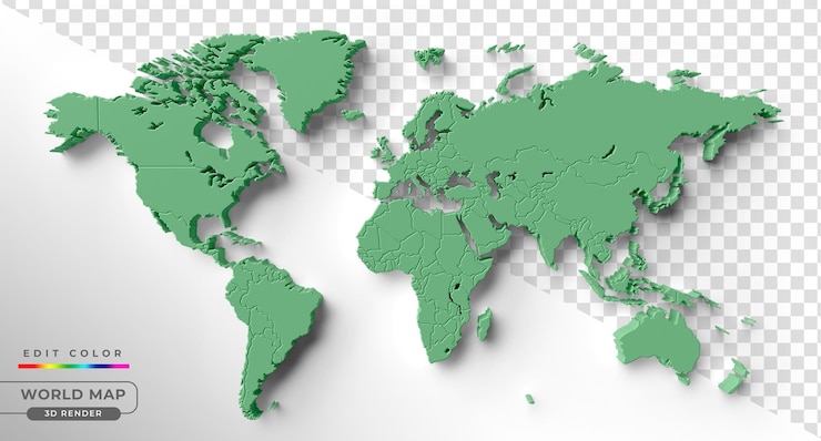 PSD renderizado realista del mapa del mundo 3d