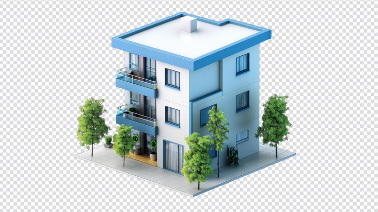 PSD renderizado transparente 3d detallado de un icono de apartamento moderno para la visualización arquitectónica