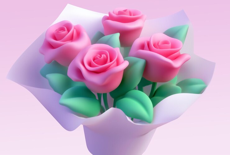 Renderizar un ramo de rosas rosadas en fondo transparente en 3D