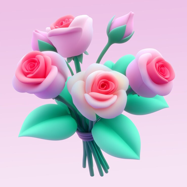 Renderizar un ramo de rosas rosadas en fondo transparente en 3D