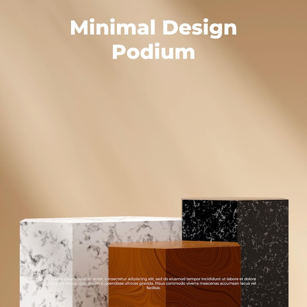 Rendern von 3D-leerem Mockup-Holz und Marmorpodium in quadratischer minimaler hellgelber Wand