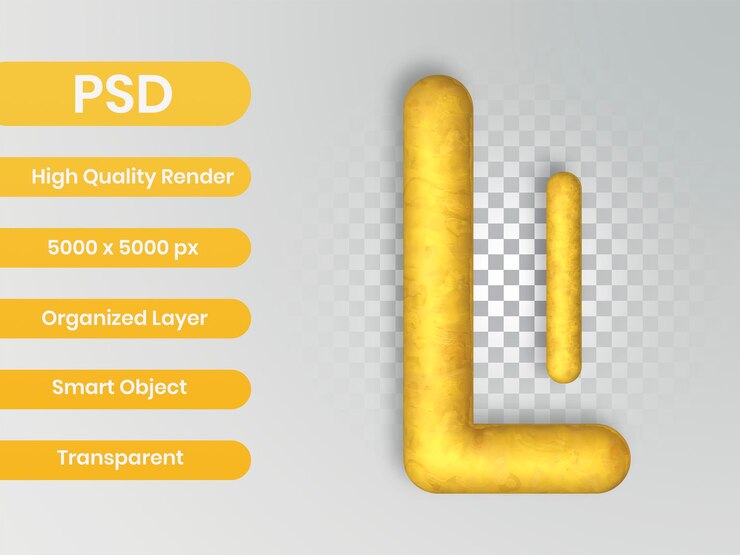 PSD renders 3d alfabeto de lujo dorado con textura. diseño de letra l