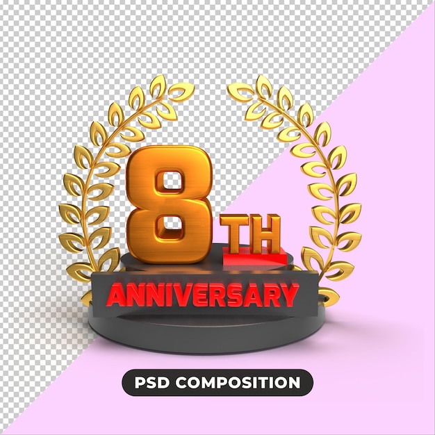 Rendição 3d da celebração do 8º aniversário