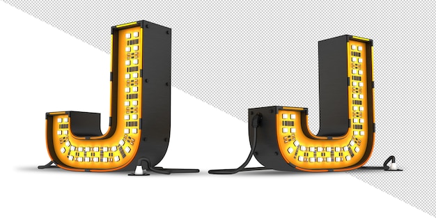 PSD rendição 3d da luz do alfabeto do diodo emissor de luz, arquivo de psd.