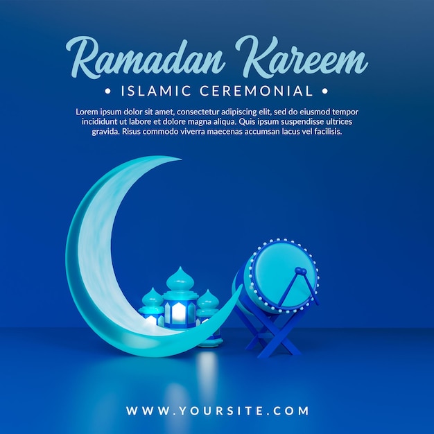 Rendição 3d do cerimonial islâmico ramadan kareem