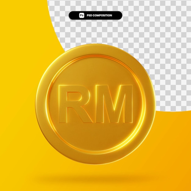 Rendimento 3d della moneta del ringgit dorato isolato