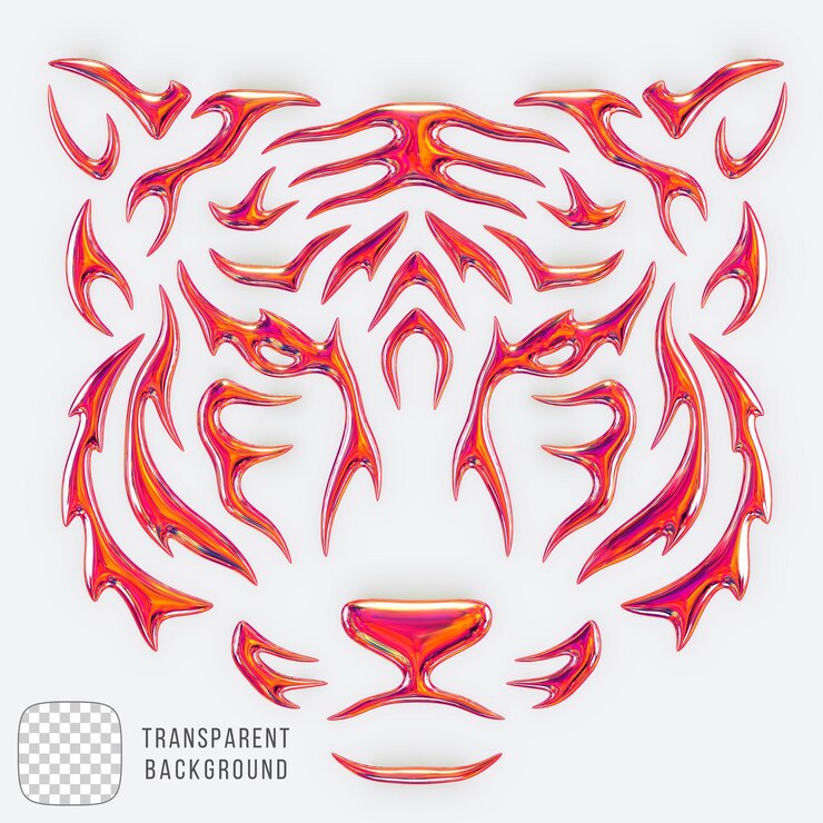 PSD rendre en 3d de la forme d'un tigre métallique