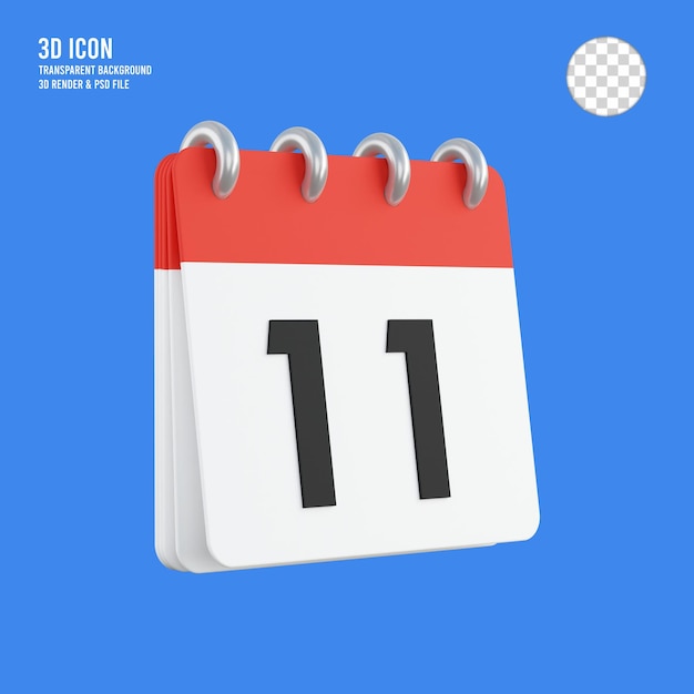 Rendu 3d 11 Sur Fond Transparent D'icône De Calendrier