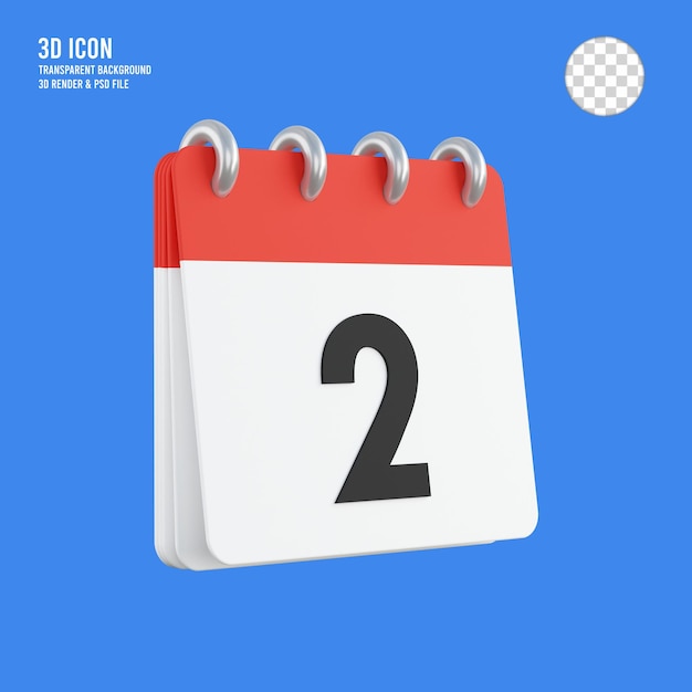 Rendu 3d 2 Sur Fond Transparent D'icône De Calendrier