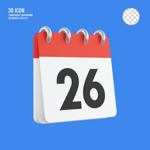 Rendu 3d 26 Sur Fond Transparent D'icône De Calendrier