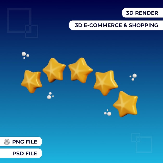 PSD rendu 3d 5 étoiles note icône illustration objet prime psd