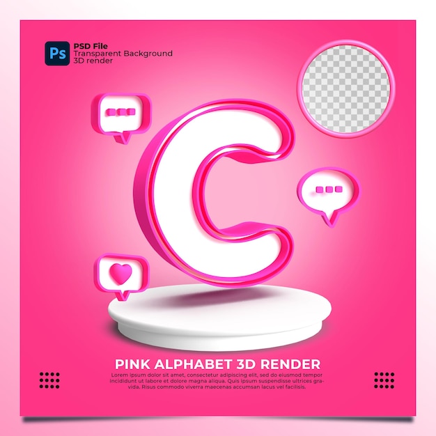 Rendu 3d De L'alphabet C Du Féminisme Avec La Couleur Rose Et Les éléments