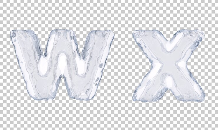 PSD rendu 3d de l'alphabet de glace w et de l'alphabet x