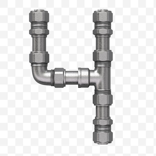 Rendu 3D de l'alphabet industriel numéro 4 fait de conduite d'eau en fer isolée