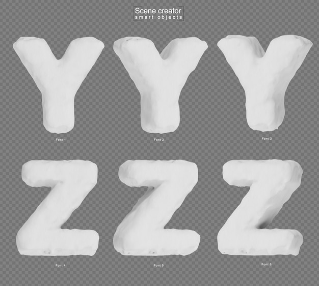 Rendu 3d De L'alphabet Neige Y Et Alphabet Z