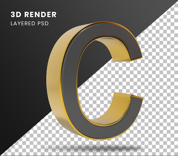 Rendu 3d Alphabet Or C Isolé