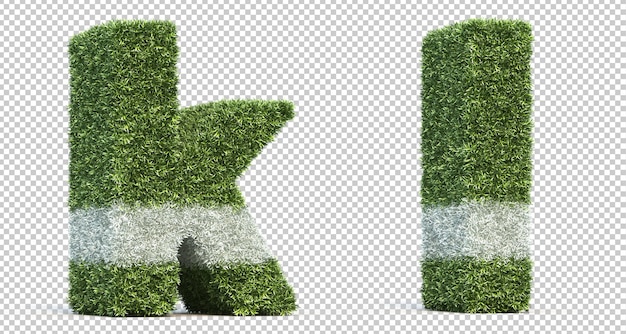 PSD rendu 3d de l'alphabet de terrain de jeu d'herbe k et alphabet l