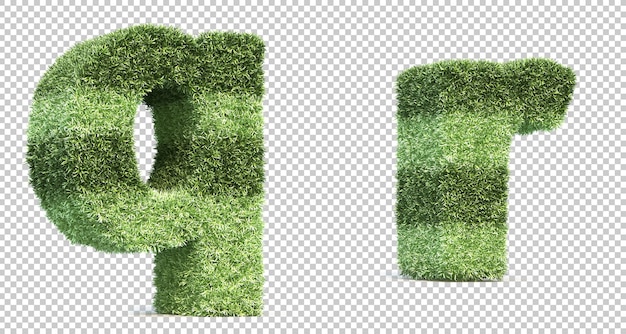 Le rendu 3D de l'alphabet de terrain de jeu d'herbe q et l'alphabet r