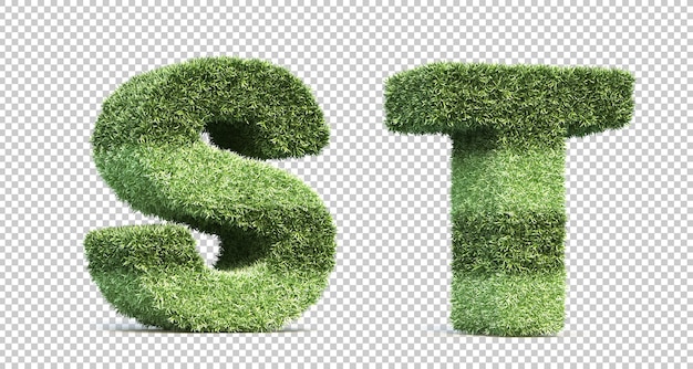 Rendu 3D de l'alphabet de terrain de jeu herbe S et alphabet T