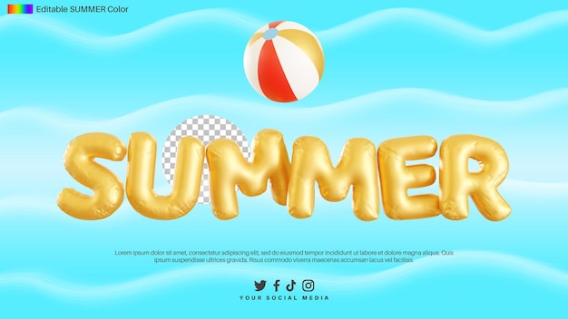 Rendu 3D de l'alphabet de texte d'été avec ballon