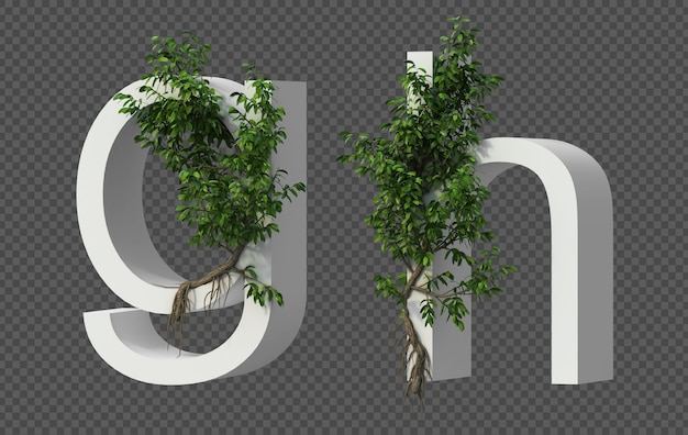 Rendu 3d D'arbre Rampant Sur L'alphabet G Et L'alphabet H