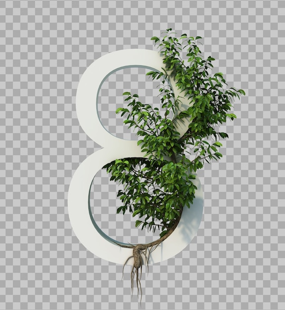 Le rendu 3D de l'arbre rampant sur le numéro 8