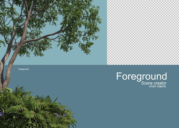 Rendu 3d D'arbres Au Premier Plan Isolé