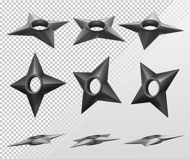 PSD rendu 3d d'armes shuriken sprite séquentiel depuis la vue en perspective