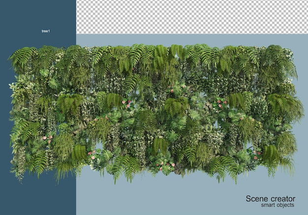 Rendu 3D de l'arrangement des arbres et des fleurs