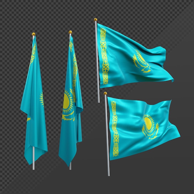 PSD rendu 3d asie centrale kazakhstan drapeau flottant et pas de flottement