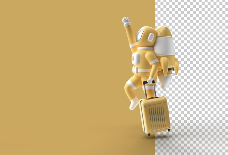 PSD rendu 3d astronaute astronaute volant avec fichier psd transparent fusée