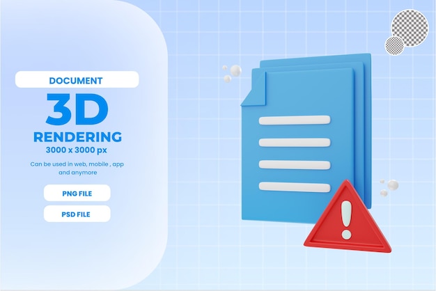 PSD rendu 3d avertissement document icône objet prime psd