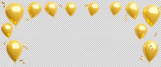 PSD rendu 3d de ballons d'or avec des confettis sur fond transparent, un tracé de détourage