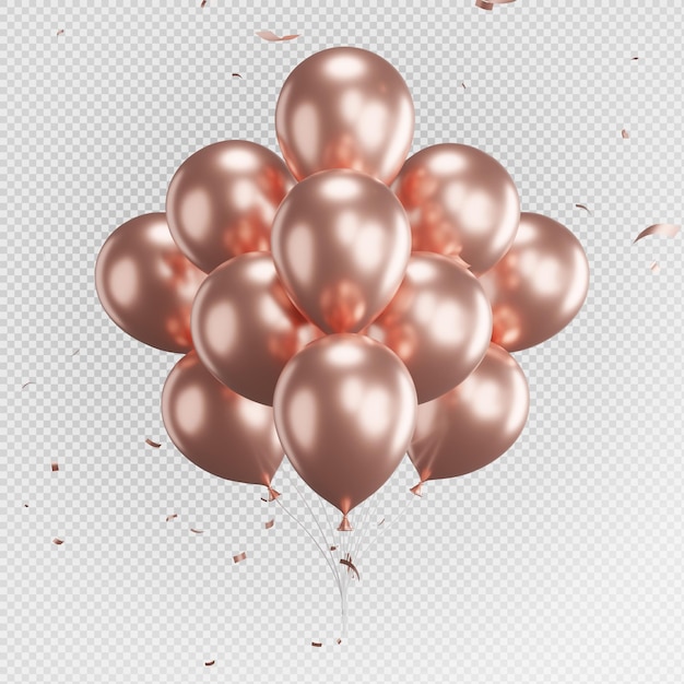 PSD rendu 3d de ballons roses avec des confettis volants