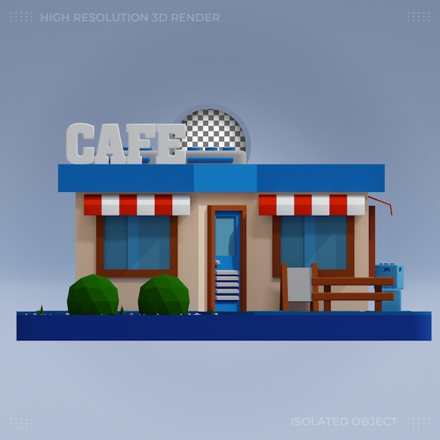 PSD rendu 3d de bâtiment de café 3d premium