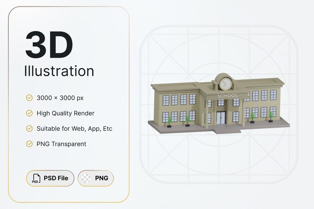 Rendu 3d Bâtiment école Beige Angle Gauche Concept Design Moderne