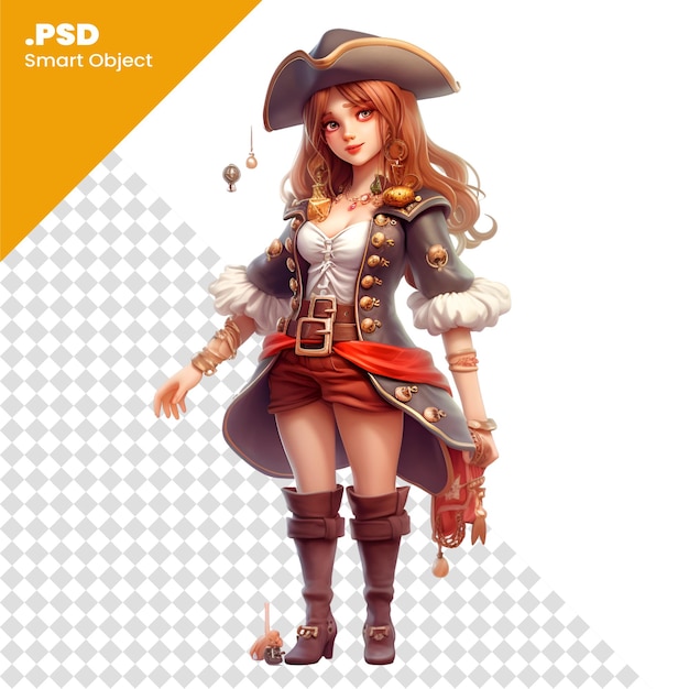 Rendu 3d D'une Belle Fille Pirate Isolée Sur Un Fond Blanc Modèle Psd
