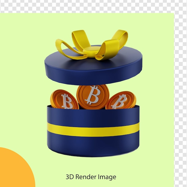 rendu 3d de la boîte-cadeau de pièces de monnaie crypto bitcoin