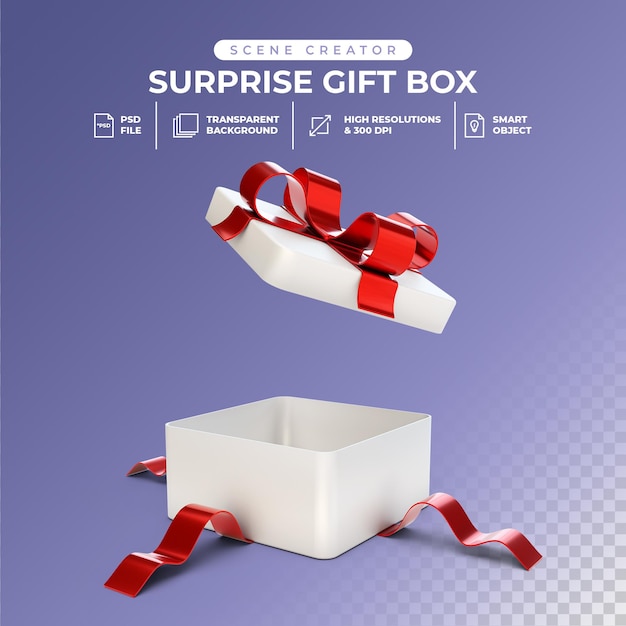 PSD rendu 3d de la boîte-cadeau surprise ouverte psd