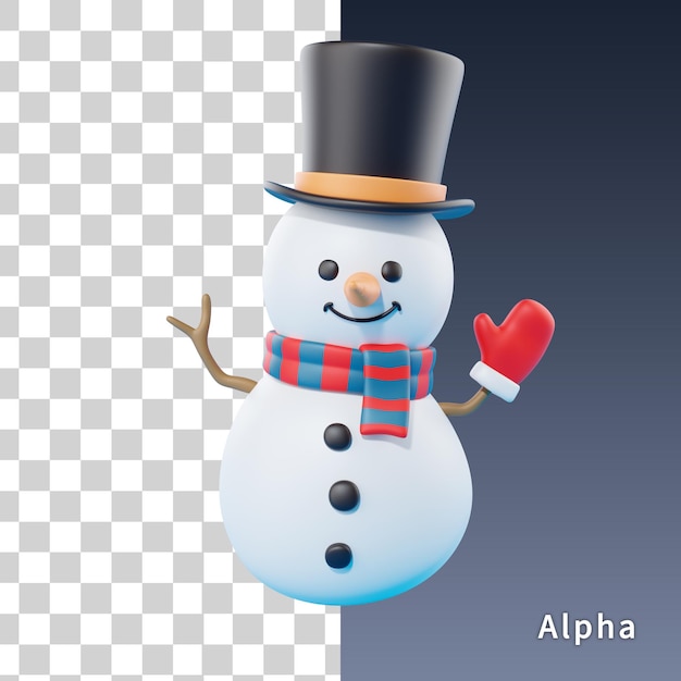 PSD rendu 3d de bonhomme de neige de noël chapeau haut de forme