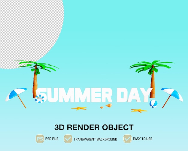 PSD rendu 3d bonjour l'été avec texte jour d'été