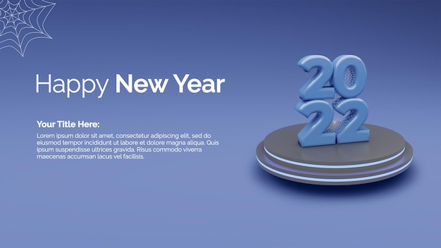 Rendu 3D de la bonne année 2022 sur le podium réaliste