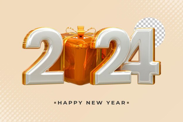 Rendu 3d Bonne année 2024 modèle de conception de bannière d'effet de texte 3d or