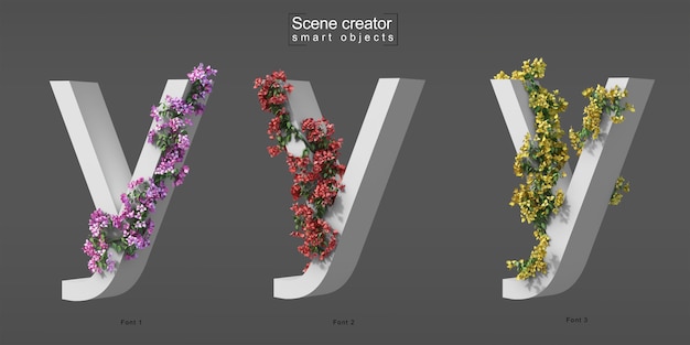 Rendu 3D de bougainvilliers rampants sur l'alphabet y